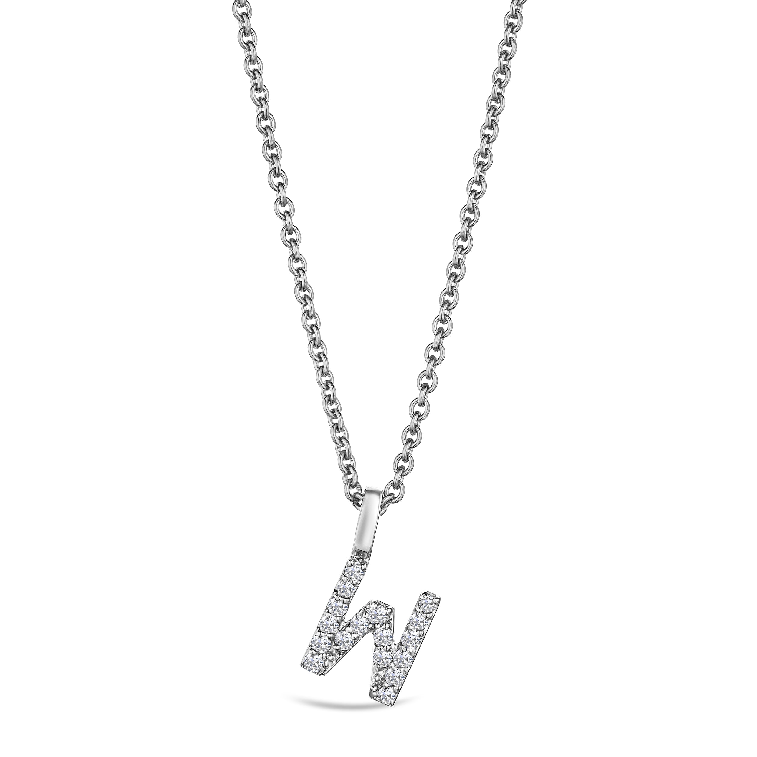 Love Letter Initial W Lab Diamond Necklace set in 9K White Gold